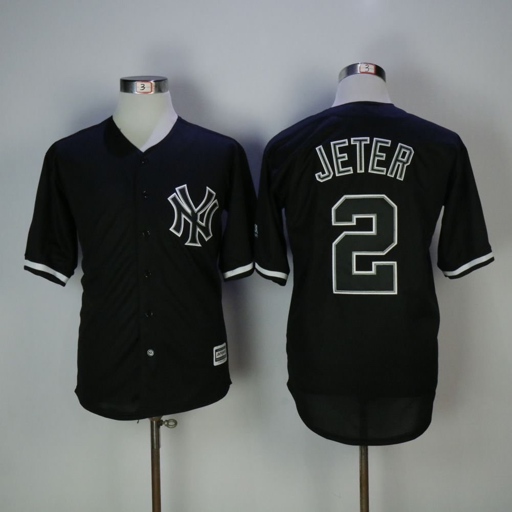 Men New York Yankees #2 Jeter Black MLB Jerseys